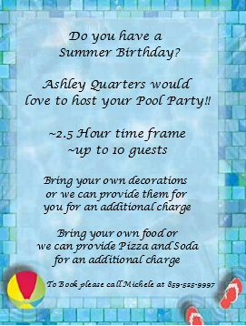 Ashley Quarters Pool Party Booking